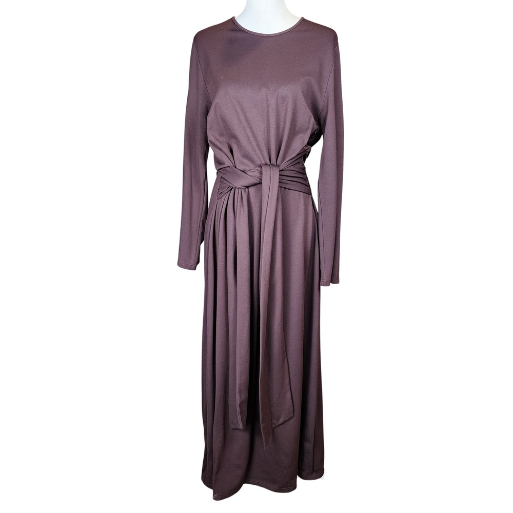 Veiled Modest Maxi Dress Gown Womens XL Espresso Brown Stretch Heavy Minimalist